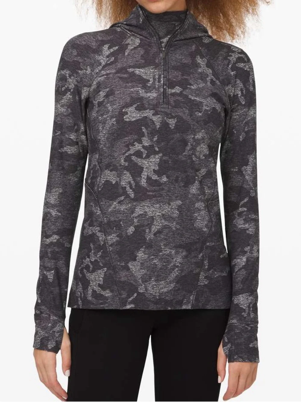 Lululemon Warm Stabilizer 1/2 Zip Hoodie Incognito Camo HTR Black Size 4